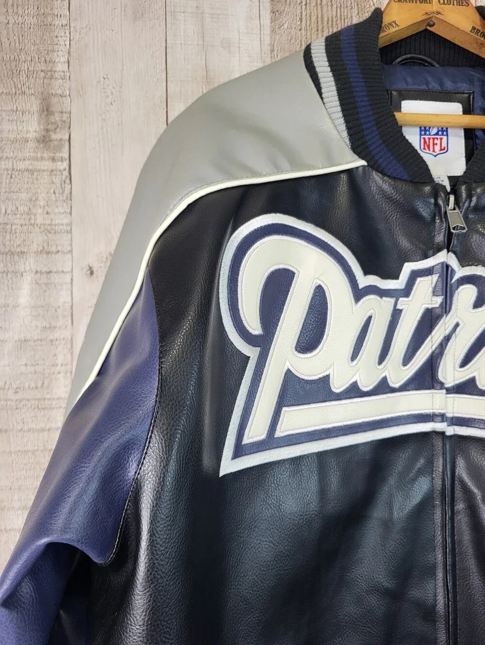 NFL Patriots Navy and Gray Leather Jacket. Faux Leather. Mens Large - Picture 6 of 16